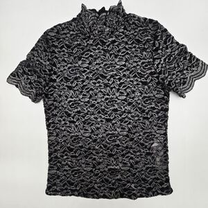 Zara Elegant Black and Gray Lace Blouse